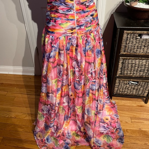 NWOT Bridess Crisscross Keyhole Pleate Chiffon Empire Cutout Abstract Print prom - Picture 6 of 9